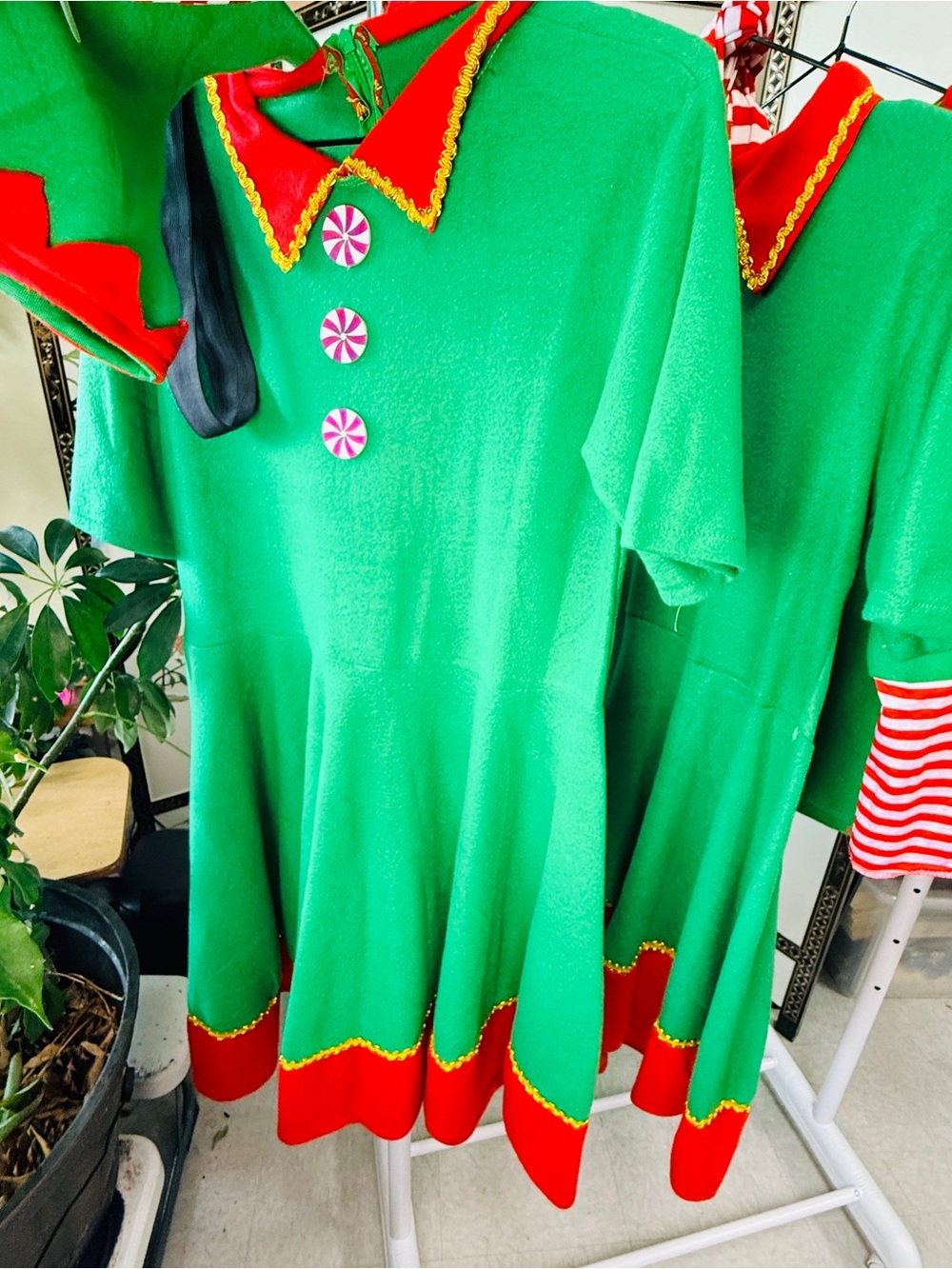 Amazon Green and Red Holiday Elf Dress with Peppermint Buttons